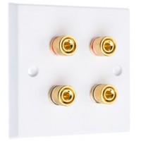White 4  Binding Post Speaker Wall Plate - 4 Terminals - Rear Solder tab Connections