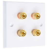 White 4  Binding Post Speaker Wall Plate - 4 Terminals - Rear Solder tab Connections