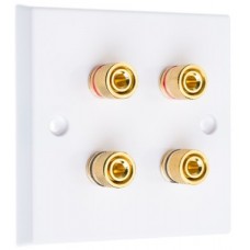 White 4  Binding Post Speaker Wall Plate - 4 Terminals - Rear Solder tab Connections