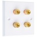 2.0 4 Binding Post Audio AV Speaker Wall Plate kit. White. Square Edge. Solder Tabs.