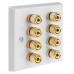 4.0 8 Binding Post Audio AV Speaker Wall Plate kit. White. Square Edge. Solder Tabs.