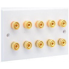 White 5.0 - 10 Binding Post Speaker Wall Plate - 10 Terminals - Rear Solder tab Connections