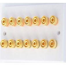 White 7.0 - 14 Binding Post Speaker Wall Plate - 14 Terminals - Rear Solder tab Connections