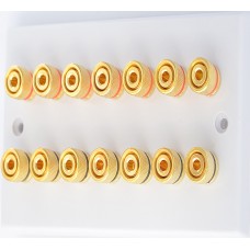 Chrome Polished Flat plate 7.0 - 14 Binding Post Speaker Wall Plate - 14 Terminals - Rear Solder tab Connections