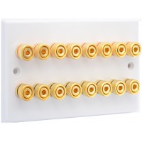 White 8.0 - 16 Binding Post Speaker Wall Plate - 16 Terminals - Rear Solder tab Connections