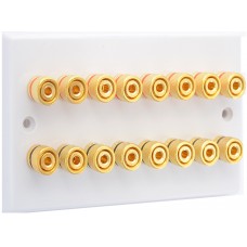 White 8.0 - 16 Binding Post Speaker Wall Plate - 16 Terminals - Rear Solder tab Connections