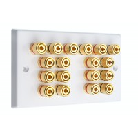 White 9.0 - 18 Binding Post Speaker Wall Plate - 18 Terminals - Rear Solder tab Connections