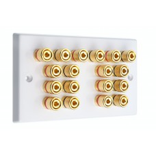 White 9.0 - 18 Binding Post Speaker Wall Plate - 18 Terminals - Rear Solder tab Connections