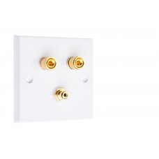 White 1.1  Speaker Wall Plate - 2 Terminals + RCA - Rear Solder tab Connections