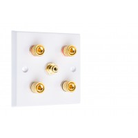White 2.1  Speaker Wall Plate - 4 Terminals + RCA - Rear Solder tab Connections