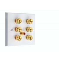 White 3.1  Speaker Wall Plate - 6 Terminals + RCA - Rear Solder tab Connections