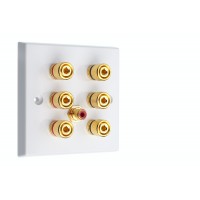 White 3.1  Speaker Wall Plate - 6 Terminals + RCA - Rear Solder tab Connections