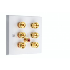 White 3.1  Speaker Wall Plate - 6 Terminals + RCA - Rear Solder tab Connections