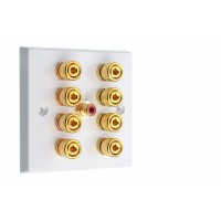 White 4.1  Speaker Wall Plate - 8 Terminals + RCA - Rear Solder tab Connections