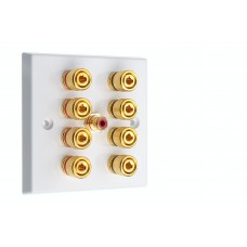 White 4.1  Speaker Wall Plate - 8 Terminals + RCA - Rear Solder tab Connections