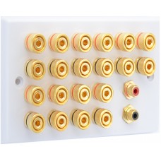White 10.2 Speaker Wall Plate - 20 Terminals + 2 x RCA's - Rear Solder tab Connections