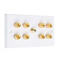 White 4.1  Speaker Wall Plate - 8 Terminals + RCA - Rear Solder tab Connections