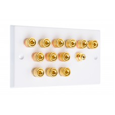 White 6.1  Speaker Wall Plate - 12 Terminals + RCA - Rear Solder tab Connections