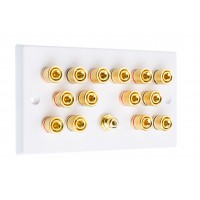 White 7.1  Speaker Wall Plate - 14 Terminals + RCA - Rear Solder tab Connections