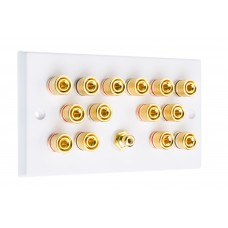 White 7.1  Speaker Wall Plate - 14 Terminals + RCA - Rear Solder tab Connections