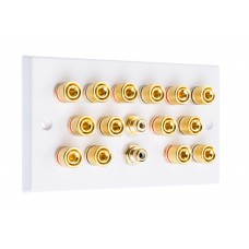 White 7.2 Speaker Wall Plate - 14 Terminals + 2 x RCA's - Rear Solder tab Connections