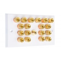 White 9.1  Speaker Wall Plate - 18 Terminals + RCA - Rear Solder tab Connections