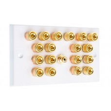 White 9.1  Speaker Wall Plate - 18 Terminals + RCA - Rear Solder tab Connections