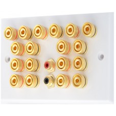 White 9.2 Speaker Wall Plate - 18 Terminals + 2 x RCA's - Rear Solder tab Connections