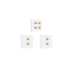 2.0 4 Binding Post Audio AV Speaker Wall Plate kit. White. Square Edge. Solder Tabs.