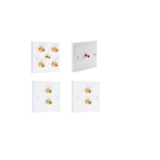 2.1 4 Binding Post Audio AV Speaker Wall Plate kit. White. Square Edge. Solder Tabs.