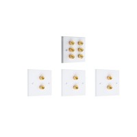 3.0 6 Binding Post Audio AV Speaker Wall Plate kit. White. Square Edge. Solder Tabs.