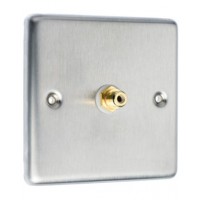 Stainless Steel Brushed Raised Plate - 1 x Black RCA Phono Audio Wall Plate - 1 Terminal - No Soldering Required