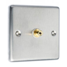 Stainless Steel Brushed Raised Plate 1 x RCA Phono Audio Surround Sound Wall Face Plate - Rear Solder tab Connections