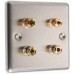 Stainless Steel Brushed Raised plate - 4 Binding Post Speaker Wall Plate - 4 Terminals - No Soldering Required