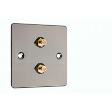 Black Nickel Flat Plate 2 x RCA's Phono Audio Surround Sound Wall Face Plate - Rear Solder tab Connections