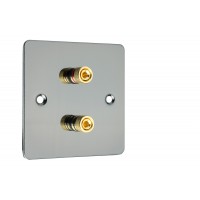 Black Nickel Flat plate 2 Binding Post Speaker Wall Plate - 2 Terminals - Rear Solder tab Connections