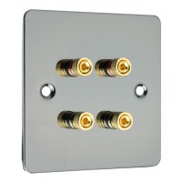 Black Nickel Flat plate 4 Binding Post Speaker Wall Plate - 4 Terminals - Rear Solder tab Connections