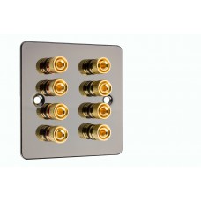 Black Nickel Flat plate 4.0 - 8 Binding Post Speaker Wall Plate - 8 Terminals - Rear Solder tab Connections