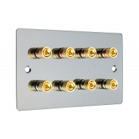 Black Nickel Flat plate 4.0 - 8 Binding Post Speaker Wall Plate - 8 Terminals - Rear Solder tab Connections