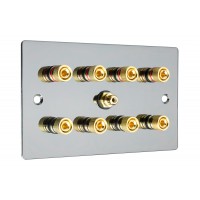 Black Nickel Flat Plate 4.1  Speaker Wall Plate - 8 Terminals + RCA - Rear Solder tab Connections