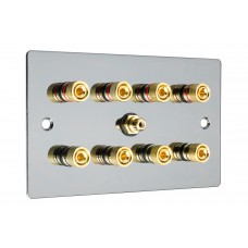 Black Nickel Flat Plate 4.1  Speaker Wall Plate - 8 Terminals + RCA - Rear Solder tab Connections