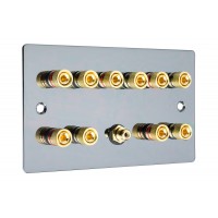 Black Nickel Flat Plate 5.1  Speaker Wall Plate - 10 Terminals + RCA - Rear Solder tab Connections