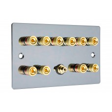 Black Nickel Flat Plate 5.1  Speaker Wall Plate - 10 Terminals + RCA - Rear Solder tab Connections