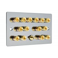 Black Nickel Flat Plate 7.1  Speaker Wall Plate - 14 Terminals + RCA - Rear Solder tab Connections