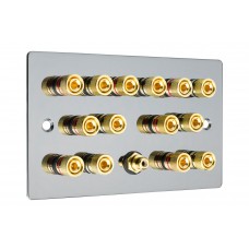 Black Nickel Flat Plate 7.1  Speaker Wall Plate - 14 Terminals + RCA - Rear Solder tab Connections