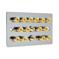Black Nickel Flat Plate 7.2  Speaker Wall Plate - 14 Terminals + 2 x RCA's - Rear Solder tab Connections