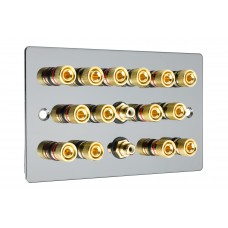 Black Nickel Flat Plate 7.2  Speaker Wall Plate - 14 Terminals + 2 x RCA's - Rear Solder tab Connections