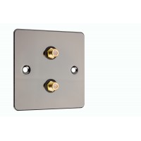 Polished Black Nickel / Gun Metal Flat Plate - 2 x RCA's Phono Audio Wall Plate - 2 Terminals - No Soldering Required