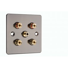 Polished Black Nickel / Gun Metal Flat plate 2.1 Speaker Wall Plate 4 Terminals + 1 RCA Phono Socket - 1 Gang - No Soldering Required