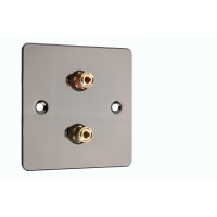 Polished Black Nickel / Gun Metal Flat plate - 2 Binding Post Speaker Wall Plate - 2 Terminals - No Soldering Required